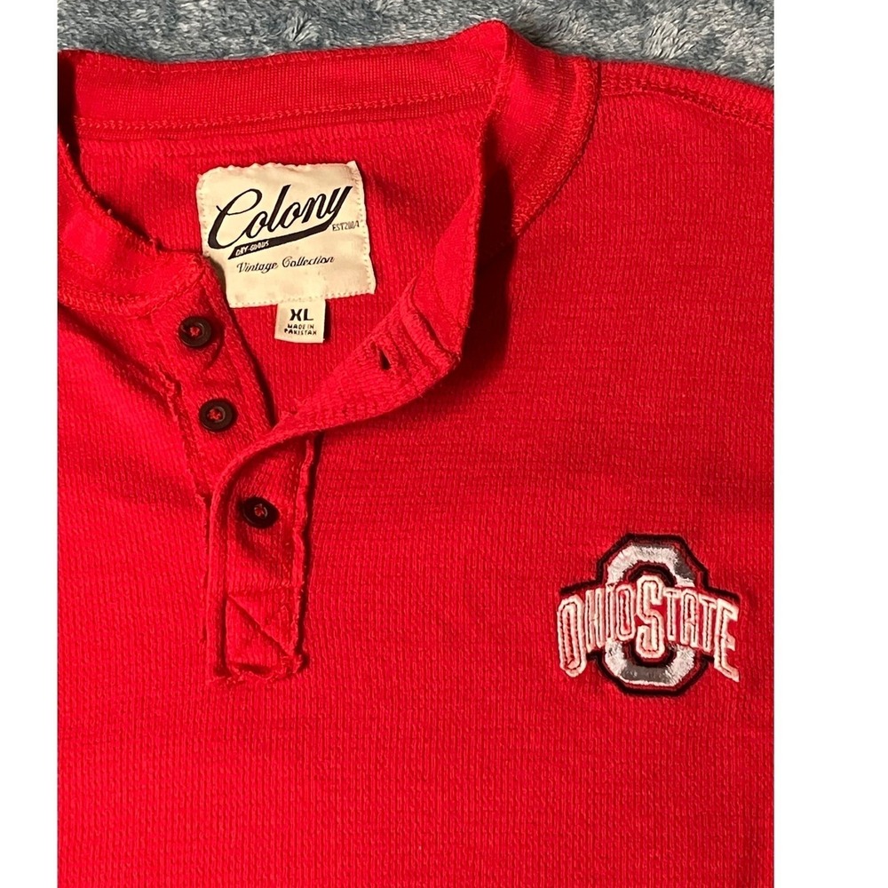 Vintage Ohio State Buckeyes Red Waffle Thermal Henley XL Long Sleeve